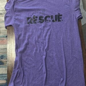 Handmade just rescue shirt featuring cats purple and medium